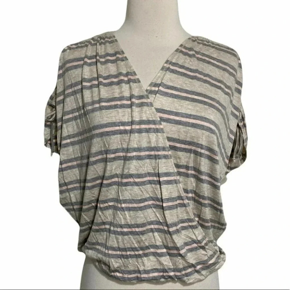 Studio‎ M XS gray & pink striped surplice top - Picture 6 of 8